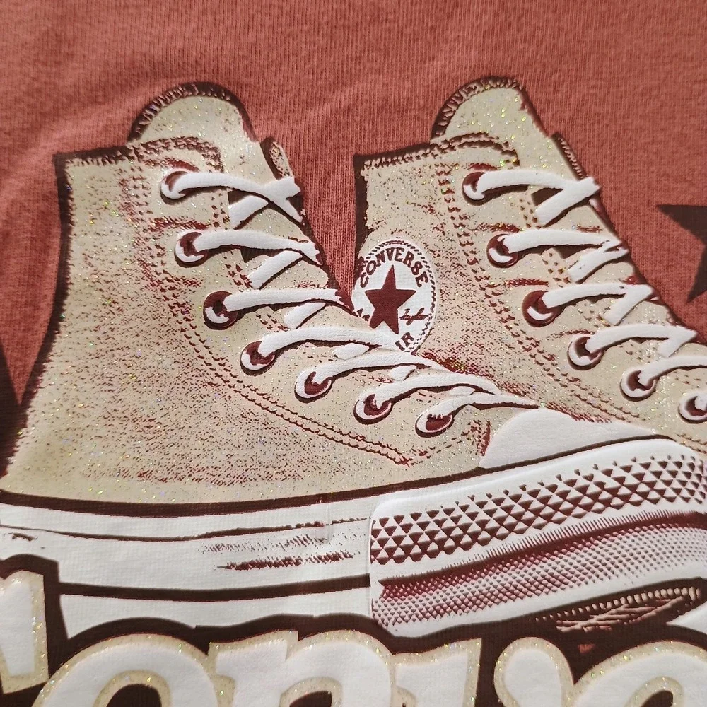 Converse Shirt Kids 10-12 Red All Star Sneaker Graphic Logo T-Shirt‎ Top